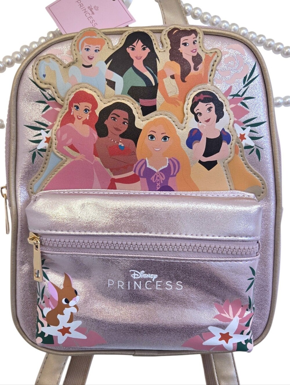 🎀 Disney Princess Pink Shimmery Mini Backpack Ariel Mulan Rapunzel Belle Moana